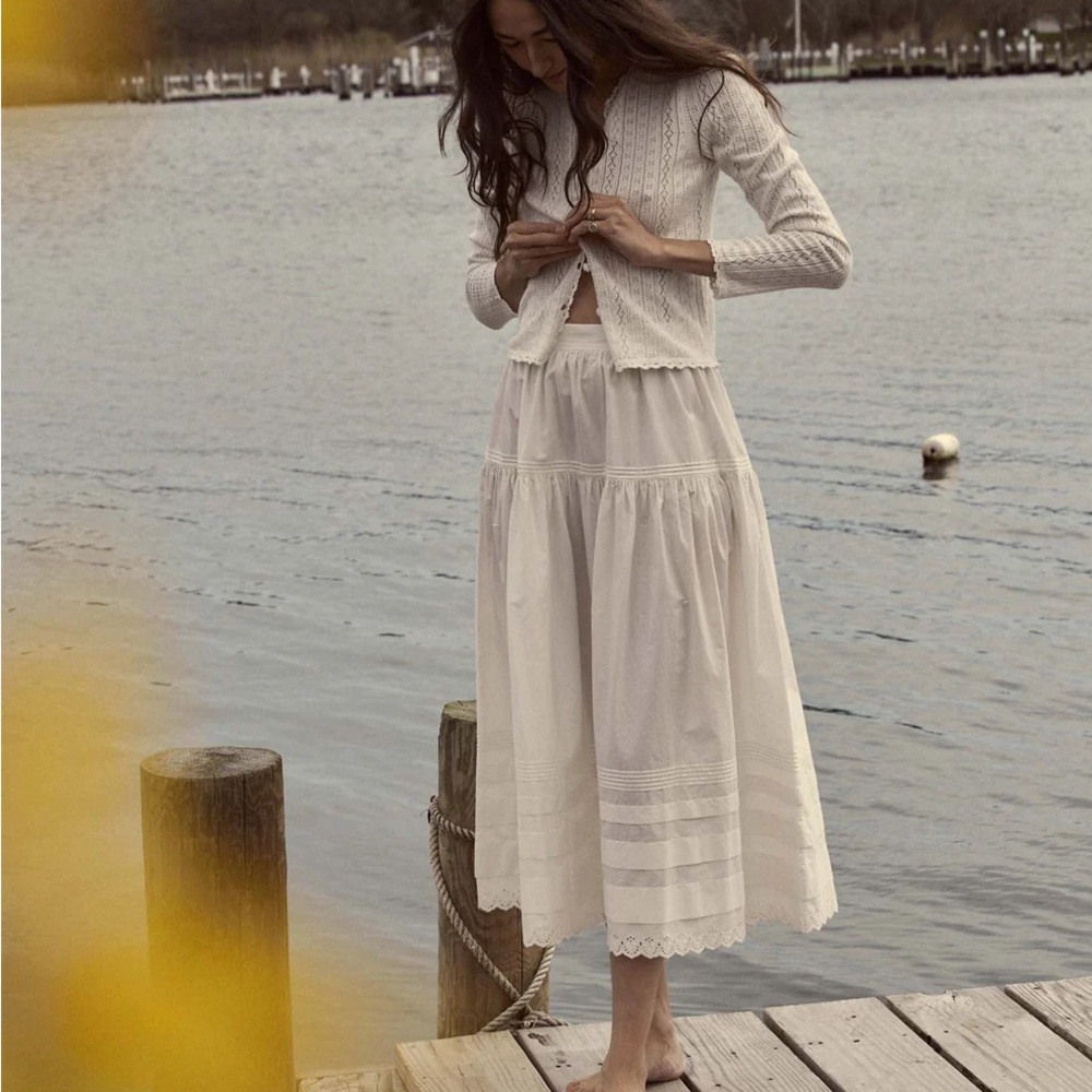 *doen* white prairie skirt M-L *LONG* 100% cotton